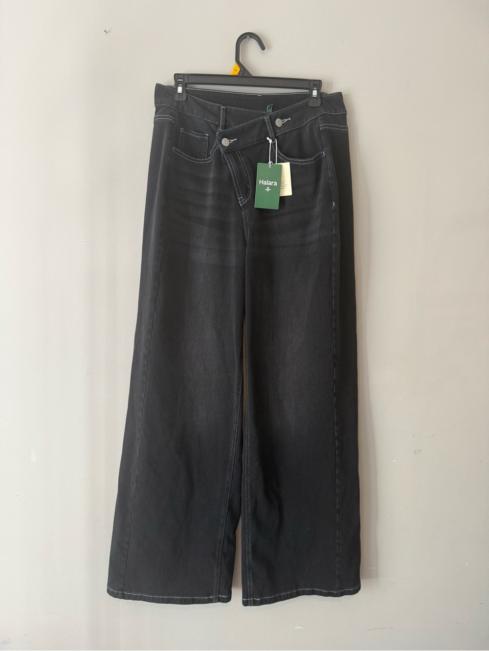 Halara Flex Asymmetric Black Wide-Leg Mid Rise Jeans